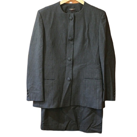 Mark Shale Vintage Charcoal Gingham Skirt Suit with Oriental Style Jacket 12 - Picture 1 of 15